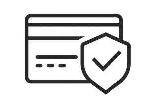 Two icons of credit cards with shields and checkmarks on a white background