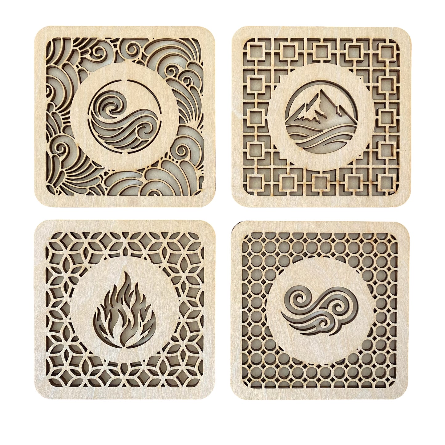 Four Elements Wooden Coaster Set