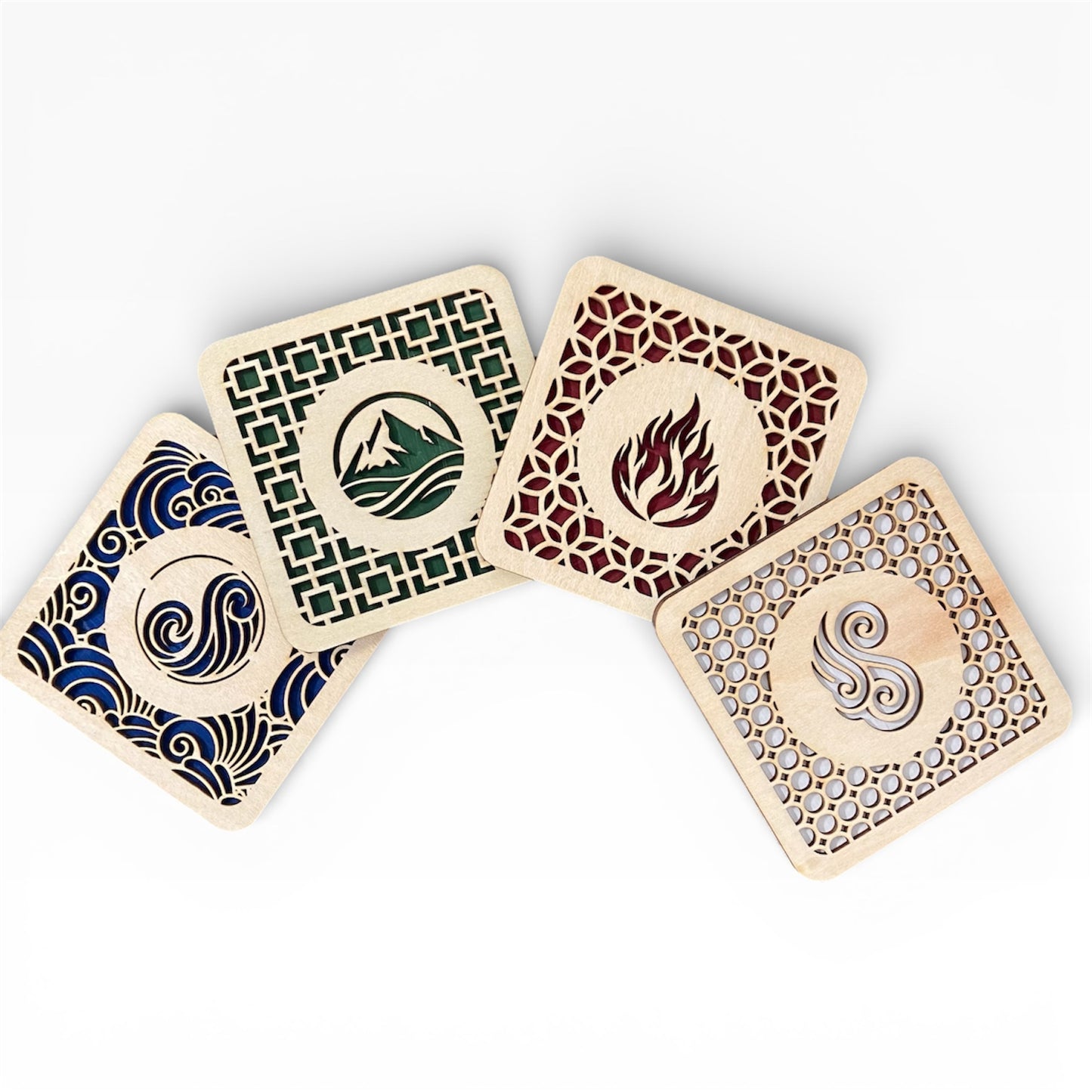 Four Elements Wooden Coaster Set