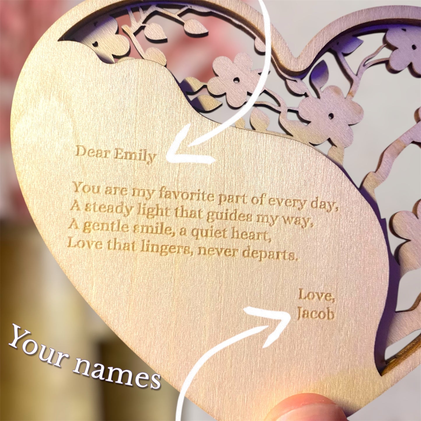 Personalized Wooden Valentines Gift | Customized Cherry Blossom Keepsake